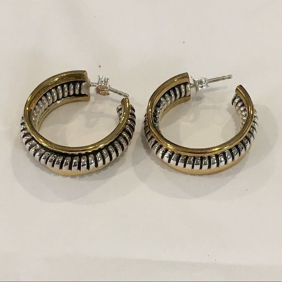 SILPADA P0382 Sterling Silver 925 Two Tone Hoop Earrings NIB - Picture 9 of 10